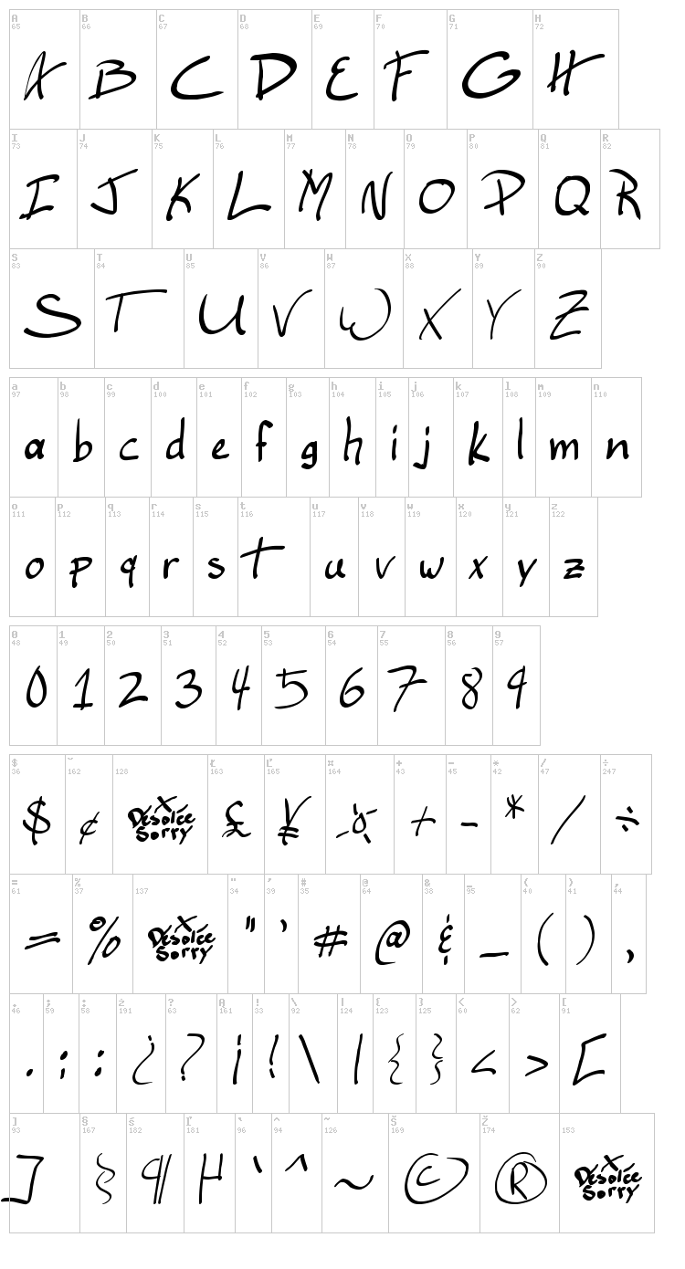 Ellianarelle's Path font map